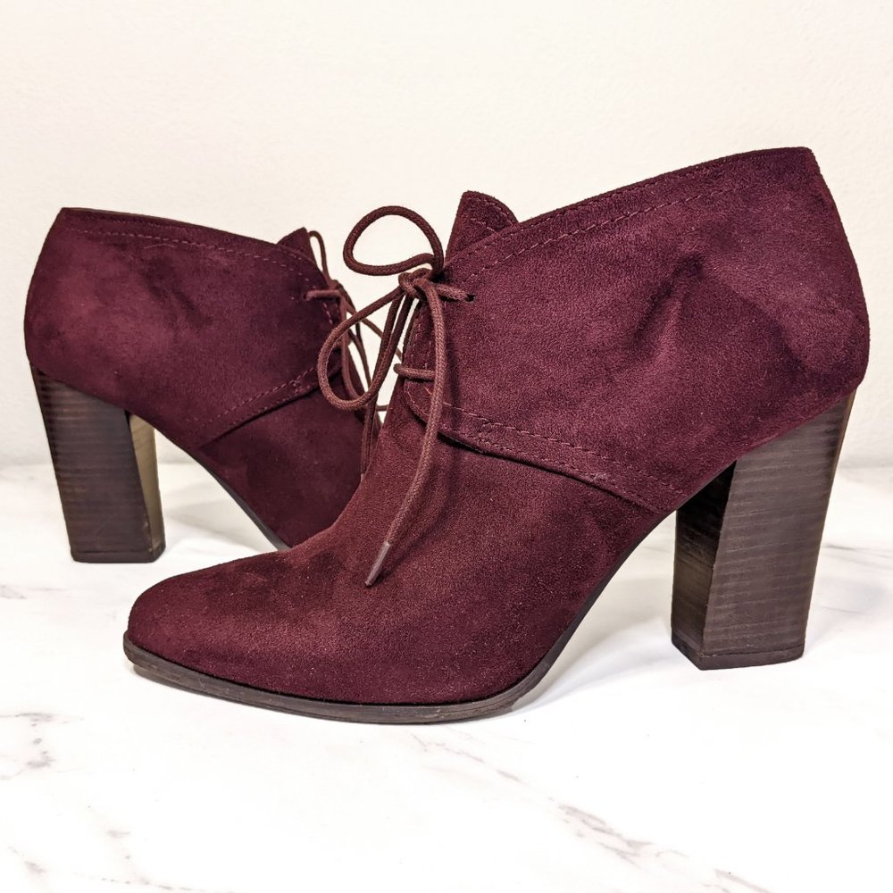 RARE - Franco Sarto Leandra Faux Suede Burgundy Heel Ankle Booties
